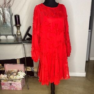 Anthropologie Vibrant Red Long Sleeve Dress